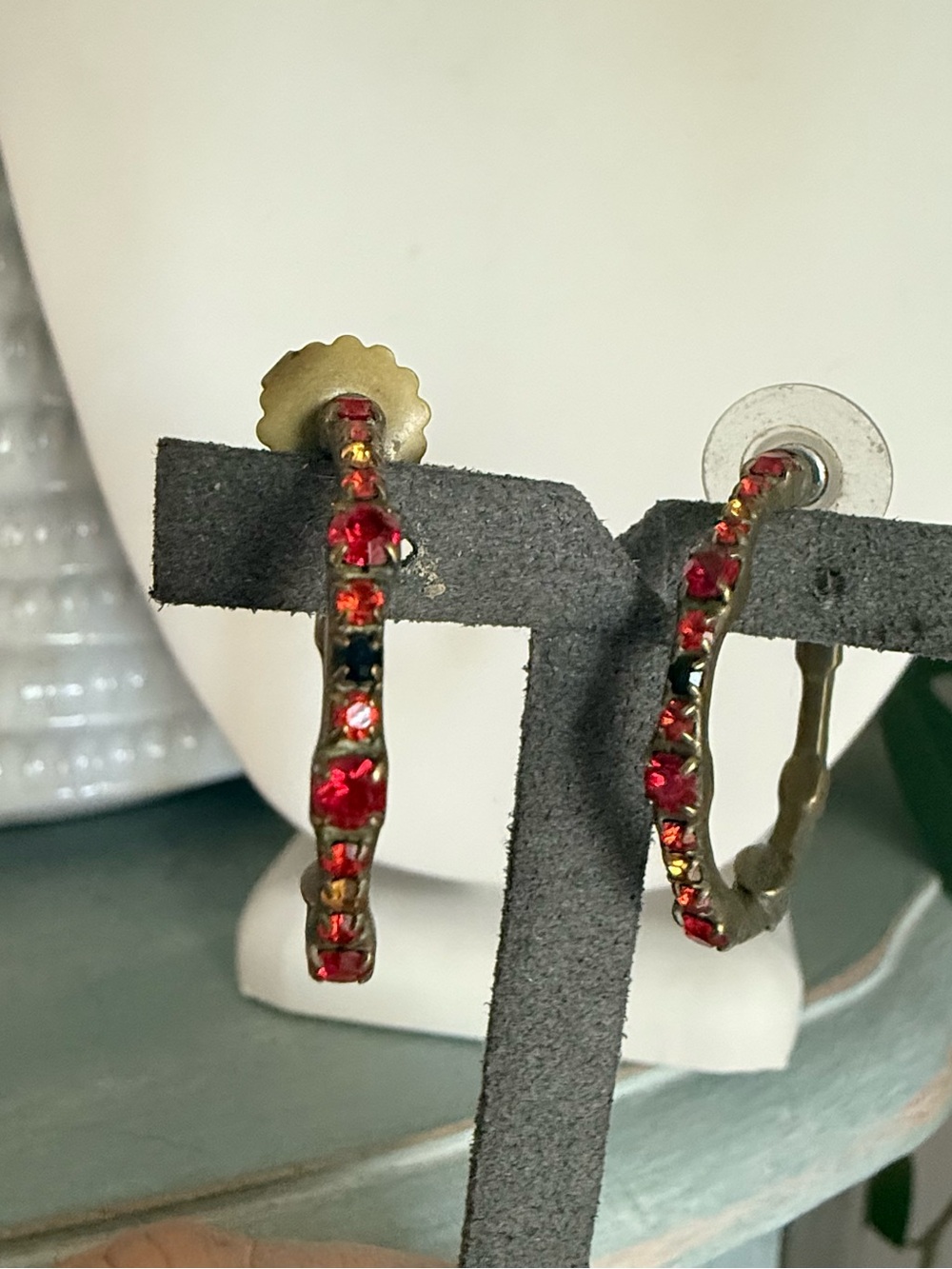 Sorrelli Red Crystal Brass Tone Hoop Earrings - Picture 6 of 12